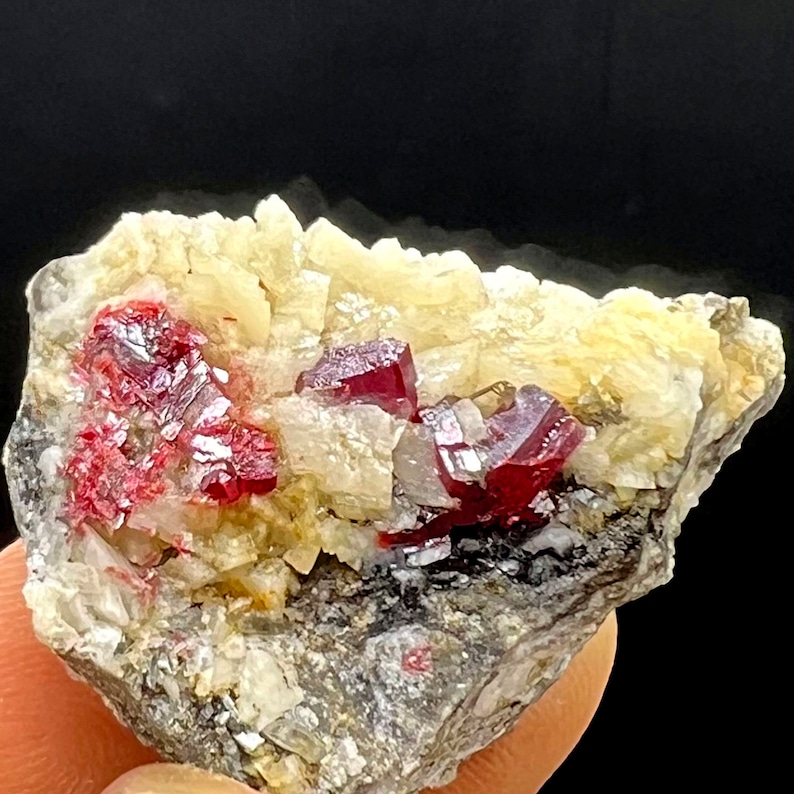 CINNABAR, Natural Gem CINNABAR White Dolomite Mineral Specimen924 image 1