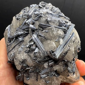 High quality Natural Stibnite minerals shining bright color stibnite & quartz crystal calcite  #A2264