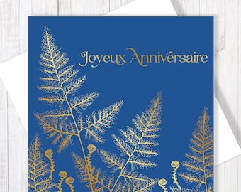 Joyeux anniversaire | Carte de joyeux anniversaire fougères avec dorure
