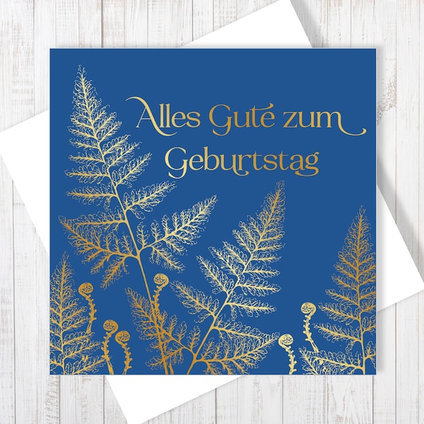 Alles Gute zum Geburtstag | German Happy Birthday Ferns Card With Gold Foiling