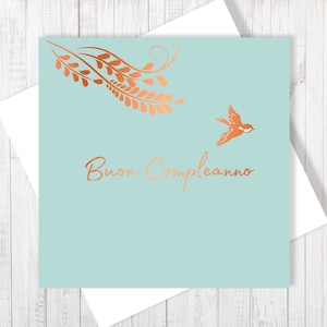 Buon Compleanno | Cartão de Feliz Aniversário Italiano Little Bird com Folha de Cobre
