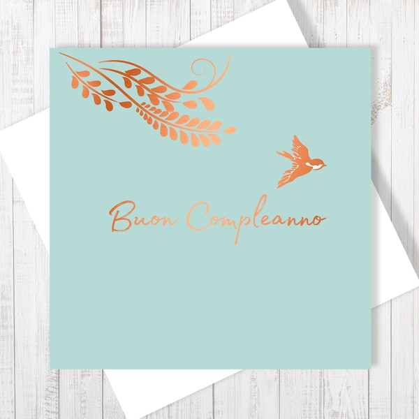 Buon Compleanno | Italian Happy Birthday Little Bird Card With Copper Foiling