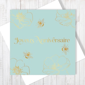 Joyeux Anniversaire | French Happy Birthday Honey Bee Card With Gold Foiling