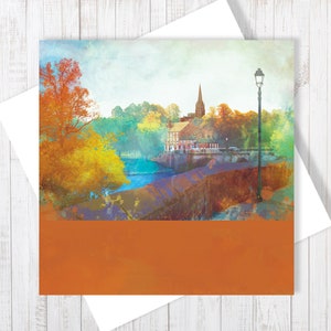 Tarjeta de felicitación con vistas al río, murallas de la ciudad y Chester (interior en blanco)