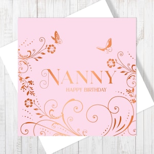 Carte de joyeux anniversaire nounou avec papier d'aluminium cuivre