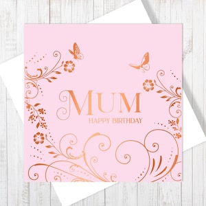 Carte joyeux anniversaire maman avec papier d'aluminium cuivre