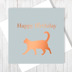 Carte de joyeux anniversaire chat avec film en cuivre, vierge à l'intérieur