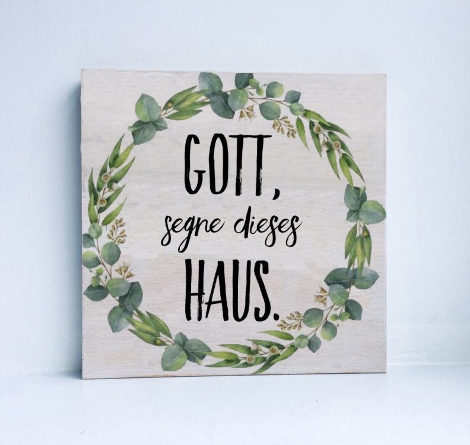Holzbild, Druck auf Holz Gott, segne dieses Haus. zuhause, Geschenk Einzug, Richtfest, unser