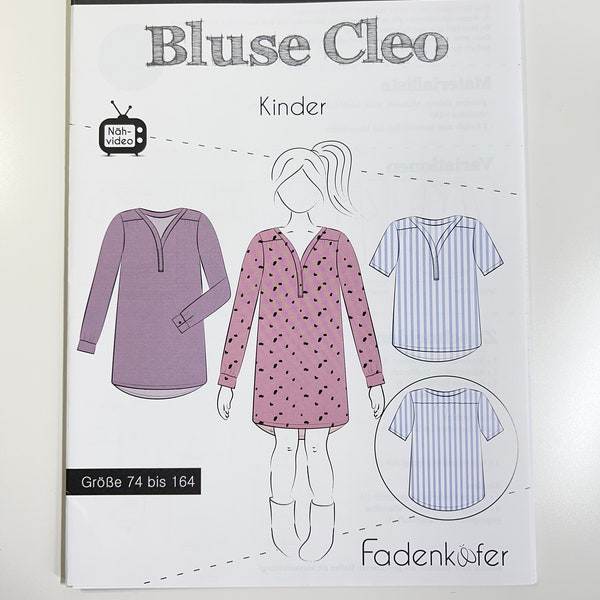 Schnittmuster Fadenkäfer Bluse Cleo für Kinder Gr. 74 - 164 / Nähanleitung und Papierschnittmuster Bluse / Hemd einschl. Videoanleitung