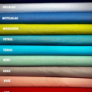 Cotton fabric / poplin uni in blue, red, pink, mint, green, turquoise, petrol, grey, coral, blue, light blue, dark blue, khaki, pink