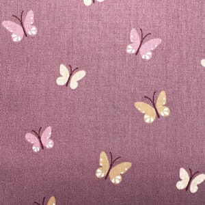 Cotton fabric with butterflies poplin in mint, blue, pink and mauve / red / burgundy MAUVE