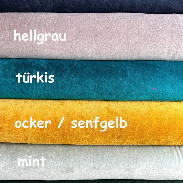 Nickistoff, Nicki uni in verschiedenen Farben, mit hohem Baumwollanteil in grau, blau, türkis, mint, ocker / senfgelb, grün, dunkelgrün