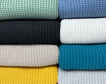 Tissu jersey Big Knit grossier, uni en différentes couleurs bleu, gris, turquoise, menthe, ocre/curry, colombe, noir et blanc