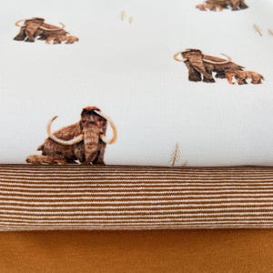 Stoffpaket  "Manni" / Meterware French Terry GOTS Bio Jerseystoff für Kinder und Babys mit Mammut, auf Wunsch mit Bündchen und Bambusstoff