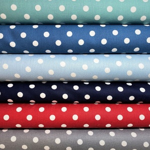 Cotton fabric with dots (7 mm) dots in mint, blue, red, gray, green, pink