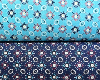 Baumwollstoff mit graphischen Muster Phantasie - Blumen Popeline  "Spark of Happyness" von Emma - Design in blau