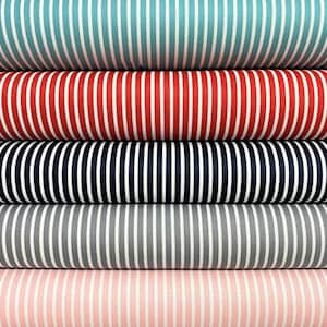 Cotton fabric with stripes in mint, red, purple, green, blue, gray and pink