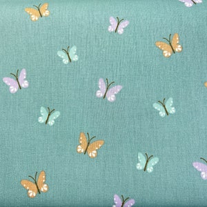 Cotton fabric with butterflies poplin in mint, blue, pink and mauve / red / burgundy MINT
