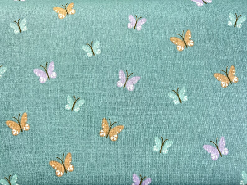Cotton fabric with butterflies poplin in mint, blue, pink and mauve / red / burgundy MINT