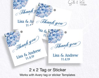 2x2 "Thank You" Tags/Stickers | Hydrangea Collection | Editable | DIY |