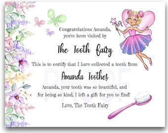 Tooth Fairy Certificate Digital Template for girls | multiple skin tones | very sweet