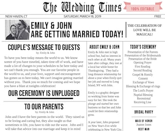 Unique Newspaper Wedding Program Single Sided