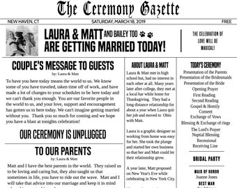 Newspaper Wedding Program Printable