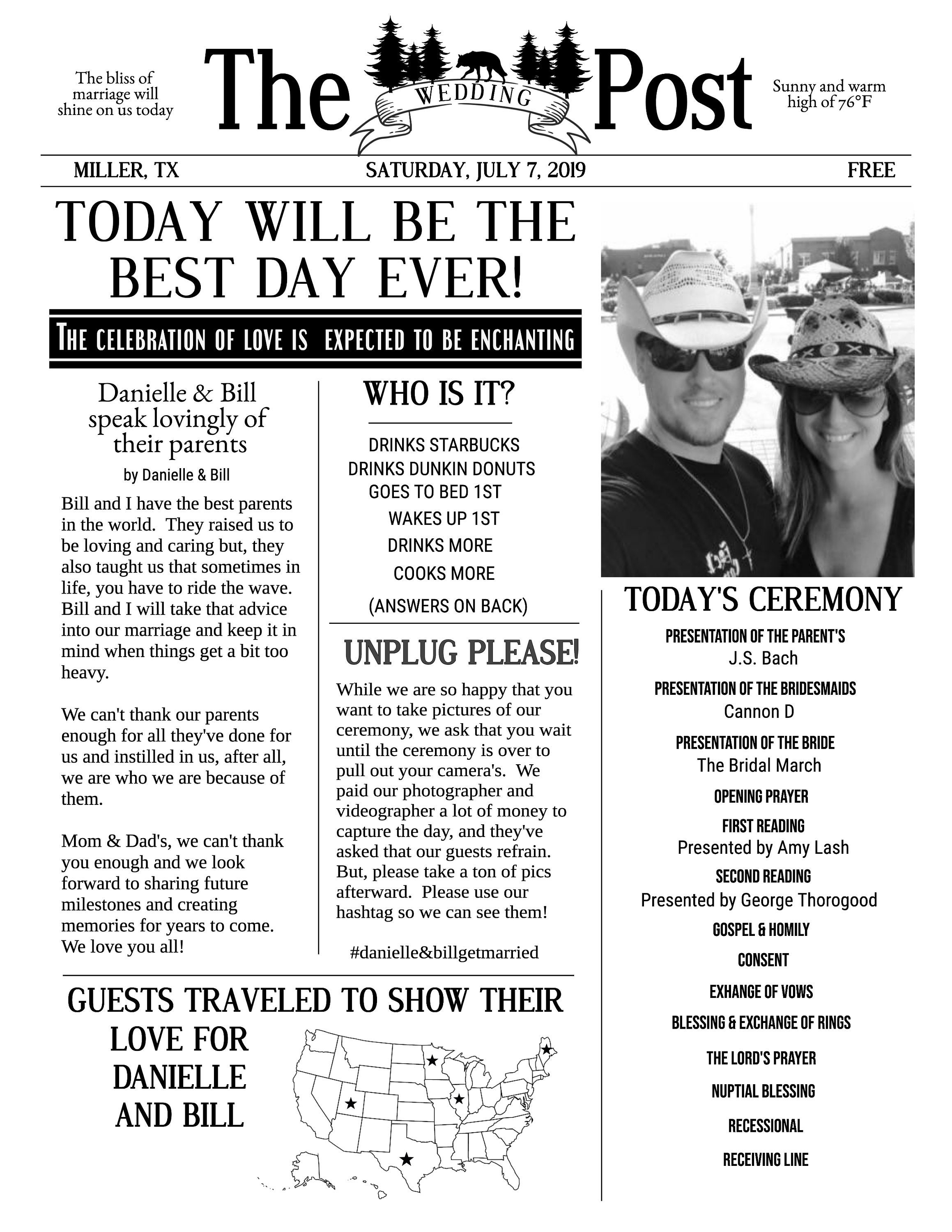 Unique Newspaper Wedding Programthe Wedding Post Etsy