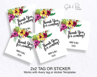 2x2 "Thank You" Tags/Stickers | Summer Tropics Collection | Editable | DIY |