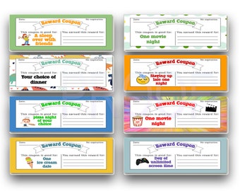 EDITABLE Reward Coupons for Kids | DIGITAL DOWNLOAD | Colorful | Pre-made option available - see Listing Description for detail