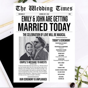 Programa de bodas de periódico / Descarga digital / Programa de bodas único / Chic