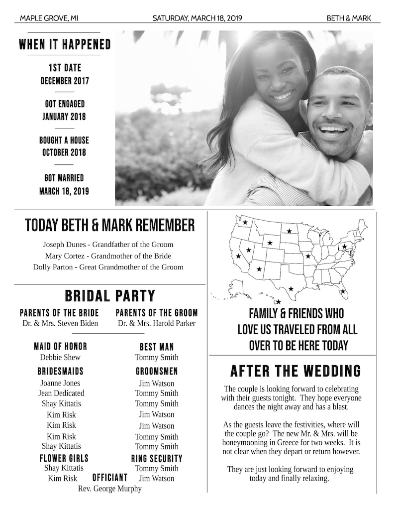 Unique Newspaper Wedding Program | The Knot News | Chic image 3