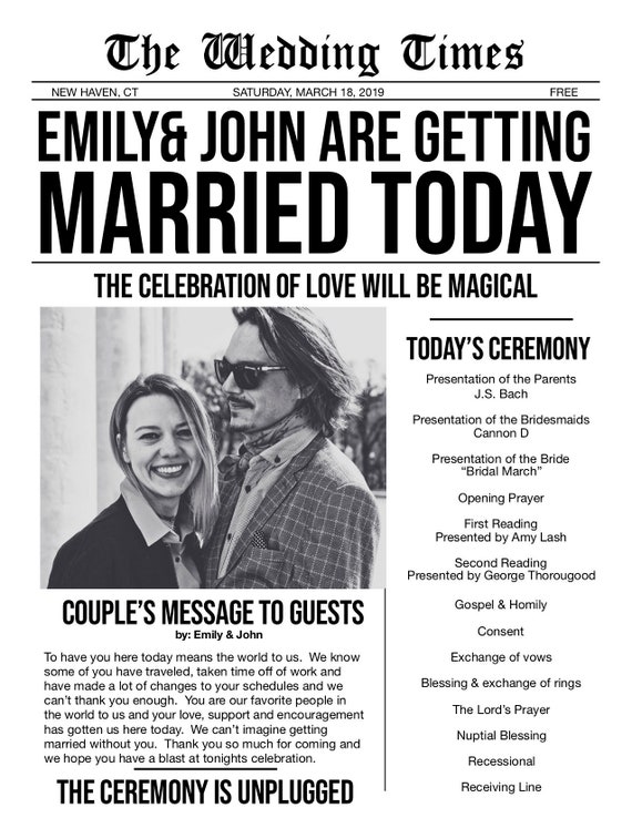 Newspaper Wedding Program Digital Download Etsy