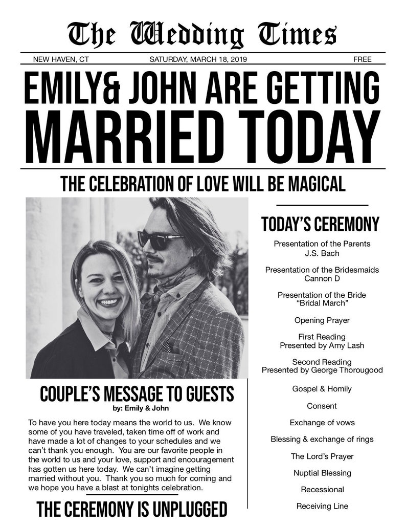 wedding program newspaper wedding program wedding printable instant download template wedding newspaper program template