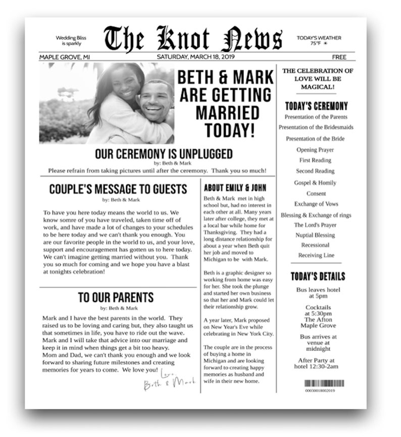Unique Newspaper Wedding Program | The Knot News | Chic image 2