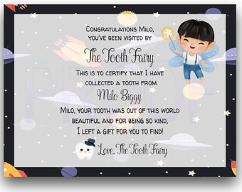 Tooth Fairy Note with Boy Tooth Fairy | Outer Space | Digital Template | DIY