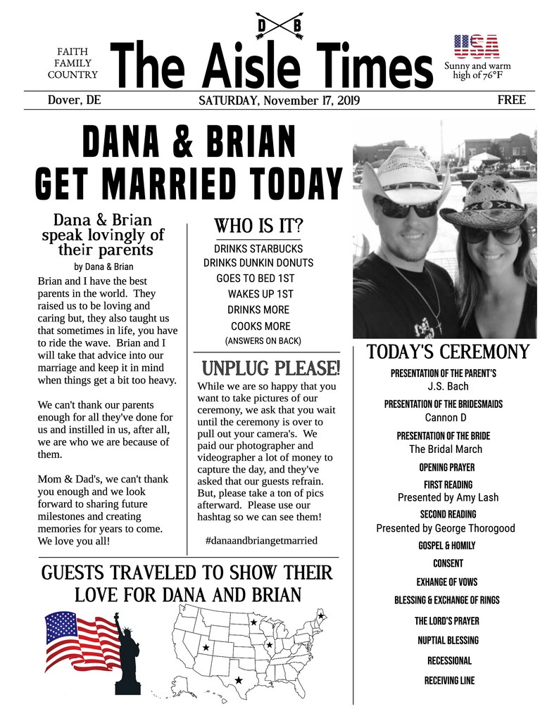 Unique Newspaper Wedding Program The Aisle Times Etsy