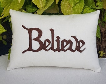 30% Sale Christmas Pillow, Embroidered Believe Pillow,Christmas Gift, Winter Decor,Christmas Decor