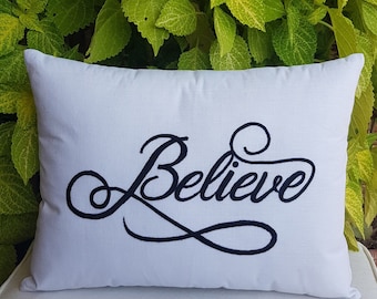 30% OFF Believe Christmas Pillow,Christmas Decor,Personalized Gift,Holiday Embroidered Pillow