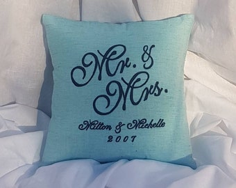 30% Sale Mr and Mrs Pillow, Personalized His and Hers Cushion, Established Date, Valentine, Anniversary, Wedding Gift, couples Pillow,