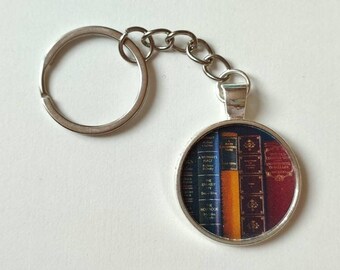 Cabochon keychain old book spine covers, library