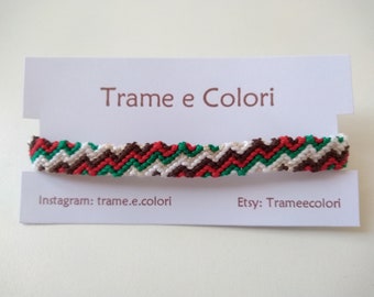 Christmas zigzag friendship bracelet - unisex bookmark - men's perivian bracelet - cotton woven and braided bracelet