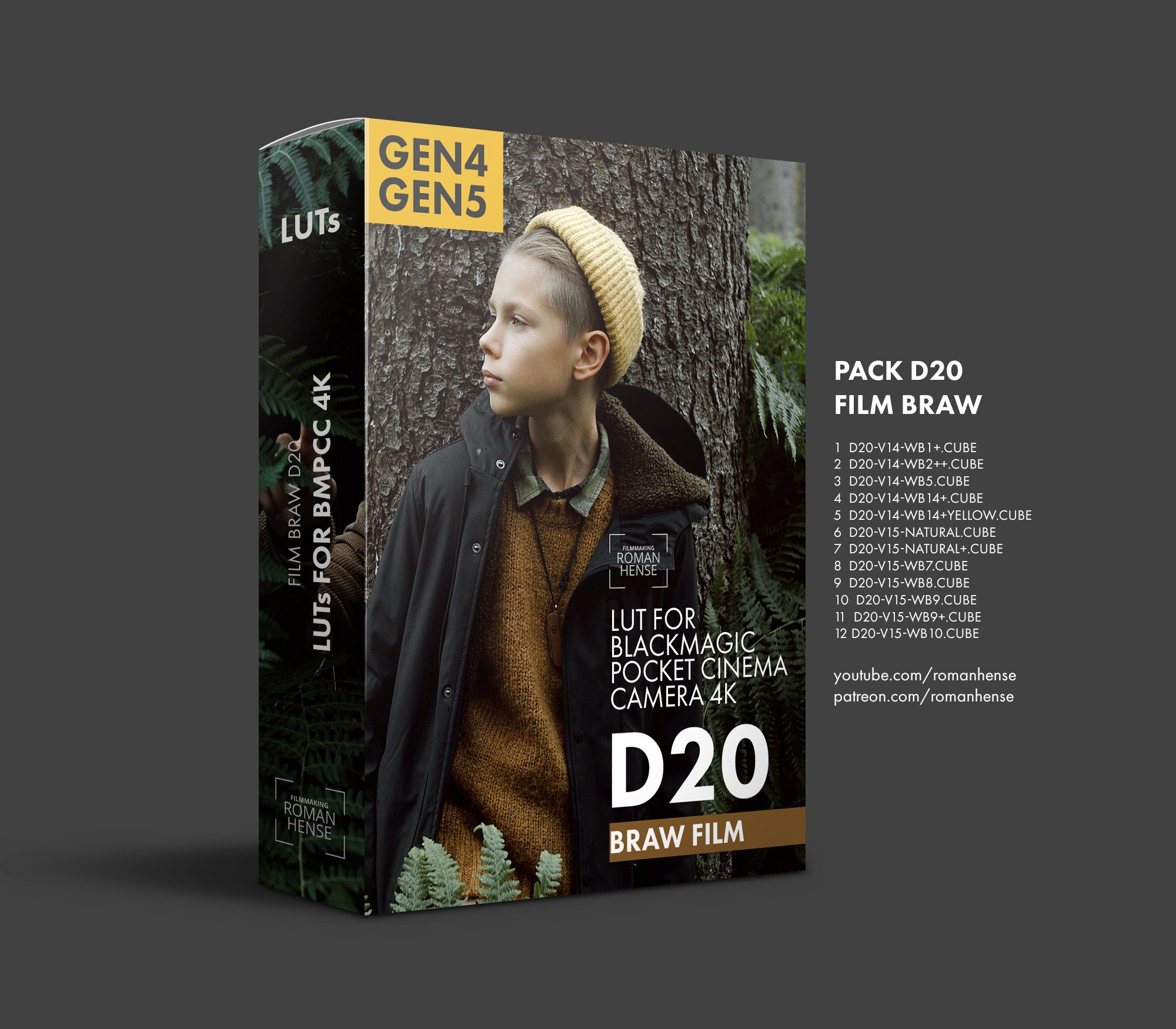 LUTs Pack D20 FILM BRAW BMPCC 4K for gen5 and gen4