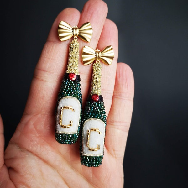 Champagne Bottle Earrings For Women - Crystal Dangle Earrings, New Year's Gift For Teens & Girls - View #2