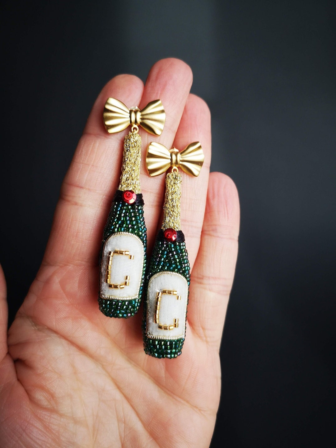 Champagne Bottle Earrings Custom Initial Etsy