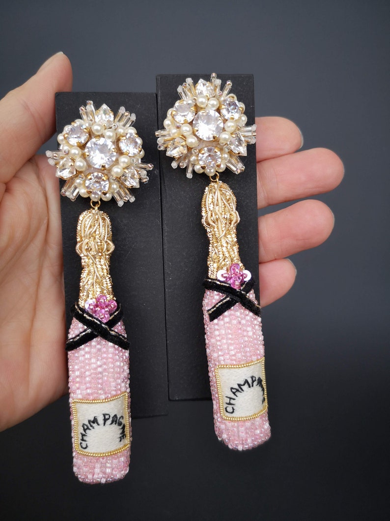 Pink Champagne Bottle Earrings Etsy