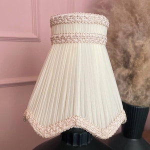 Bespoke vintage cream chiffon pleated clip on lampshade.