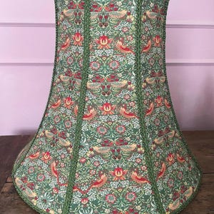 Bespoke hand crafted 18” green patterned standard lampshade using William Morris Strawberry Thief