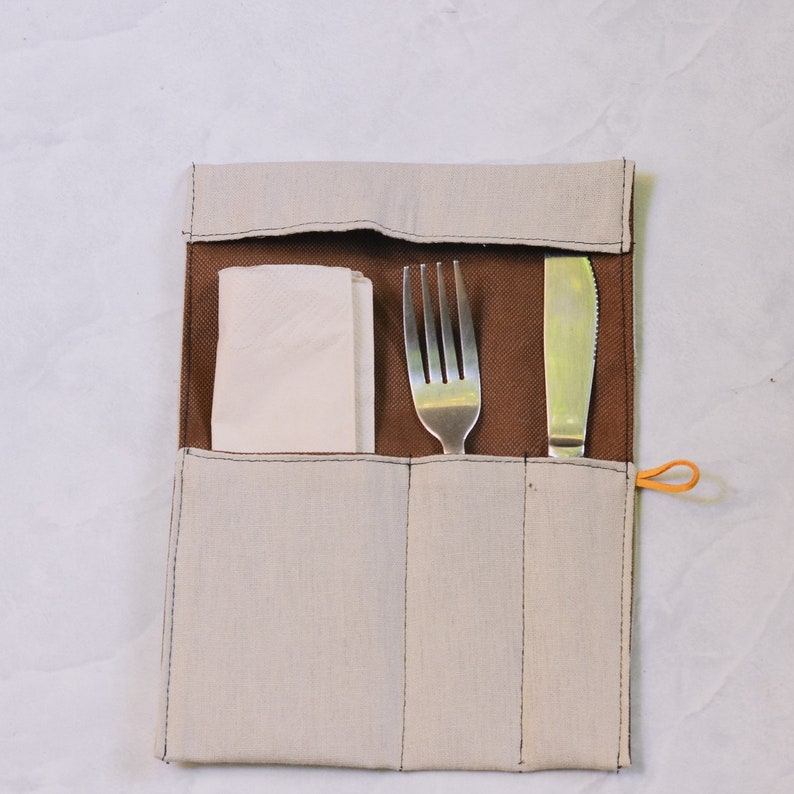 Linen cutlery holders available in beige, navy, orange and mustard image 2