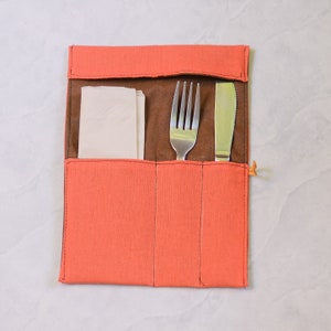 Linen cutlery holders available in beige, navy, orange and mustard image 4